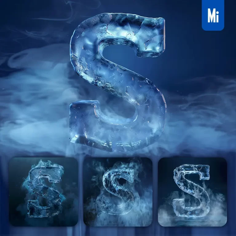 midjourney prompt S letter cold ice block text word freeze 3D