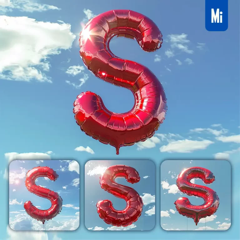 midjourney prompt S letter red balloon sky cloud 3D