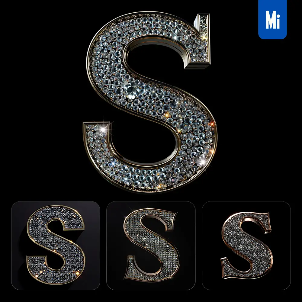Midjourney Prompt S Letter Word Text Type Diamond Gold 3d