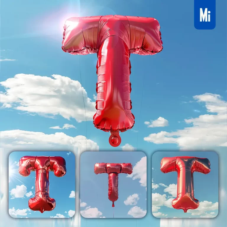 midjourney prompt T letter red balloon sky cloud 3D