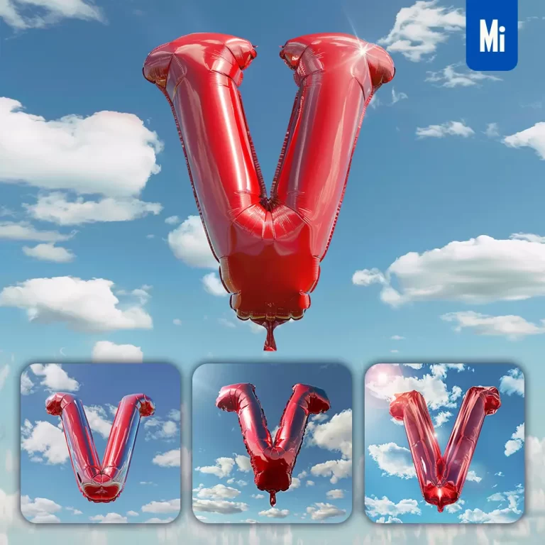 midjourney prompt V letter red balloon sky cloud 3D