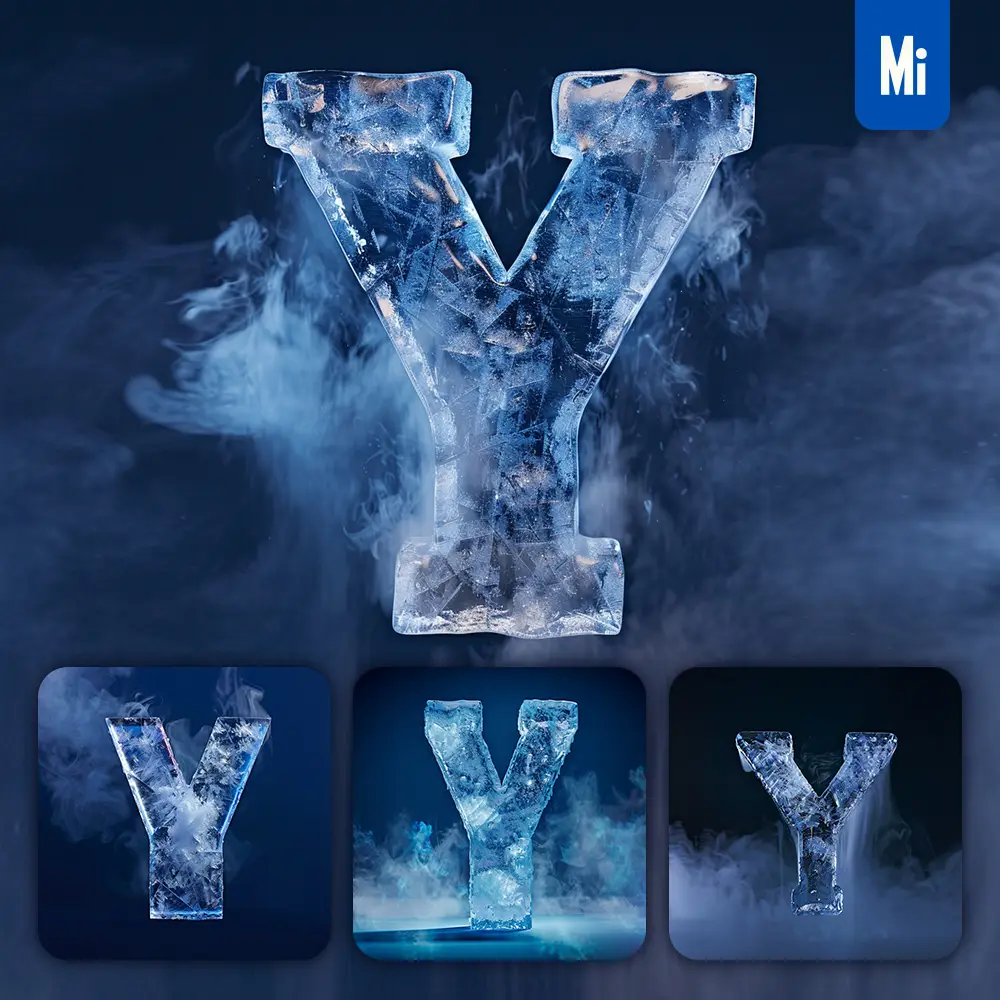 Midjourney Prompt Y Letter Cold Ice Block Text Word Freeze 3d