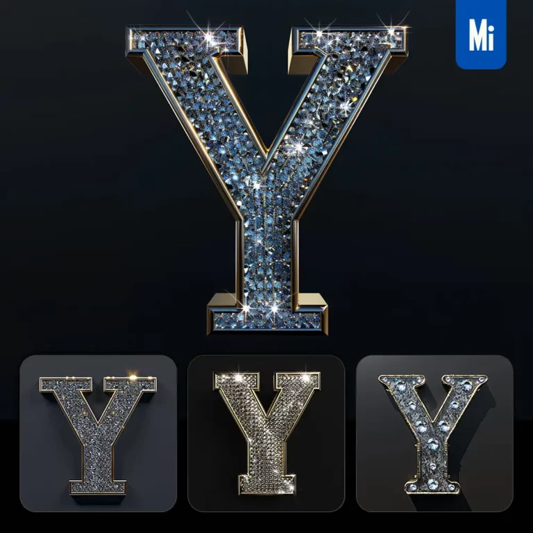 midjourney prompt Y letter word text type diamond gold 3D