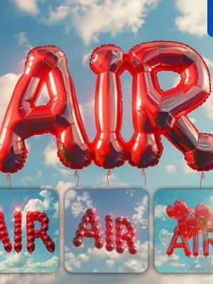 Midjourney Prompt Air Text Word Red Balloon Sky Cloud 3d