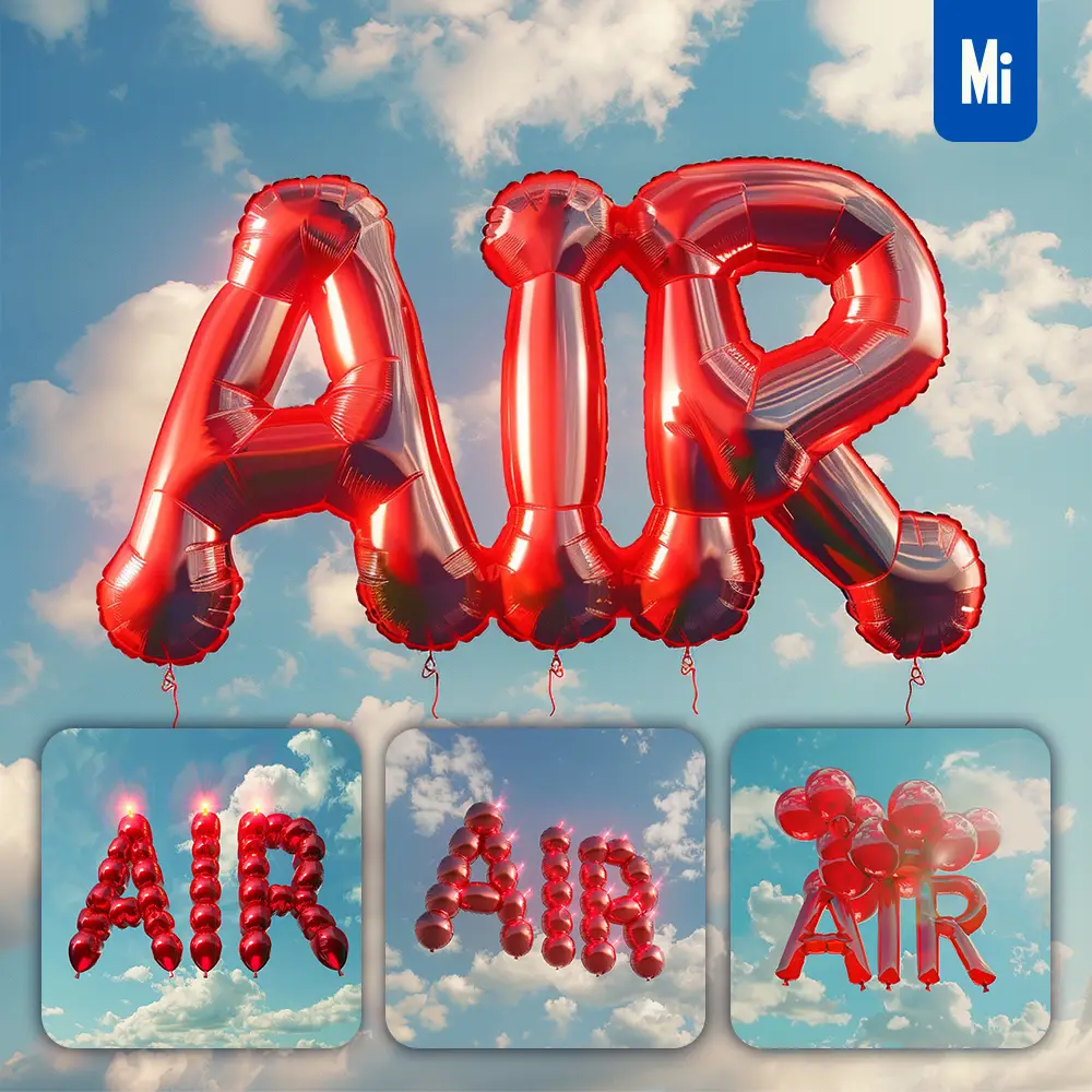 Midjourney Prompt Air Text Word Red Balloon Sky Cloud 3d
