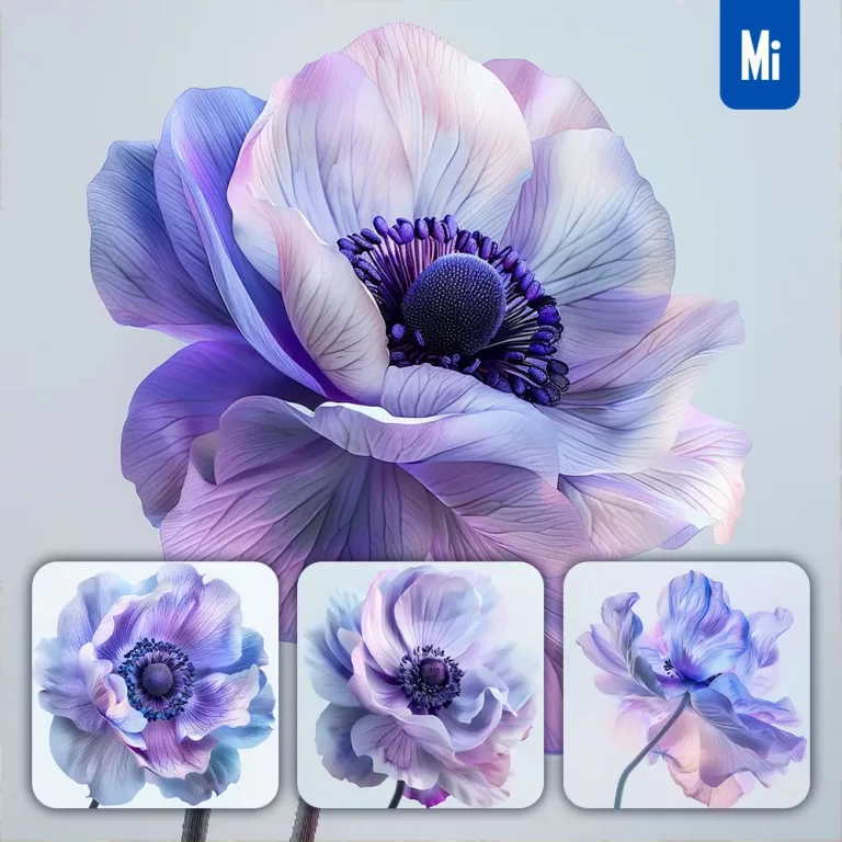 midjourney prompt anemone blue violet purple flower photography