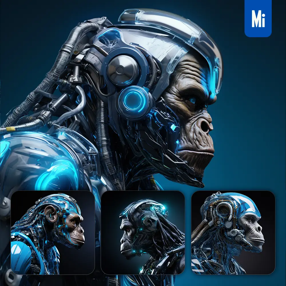 Midjourney Prompt Ape Monkey Head Robot Anatomy Technology Science Fiction 3d