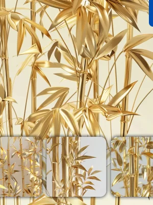 Midjourney Prompt Bamboo Gold Golden Metal Plant Leaves Leaf 3d