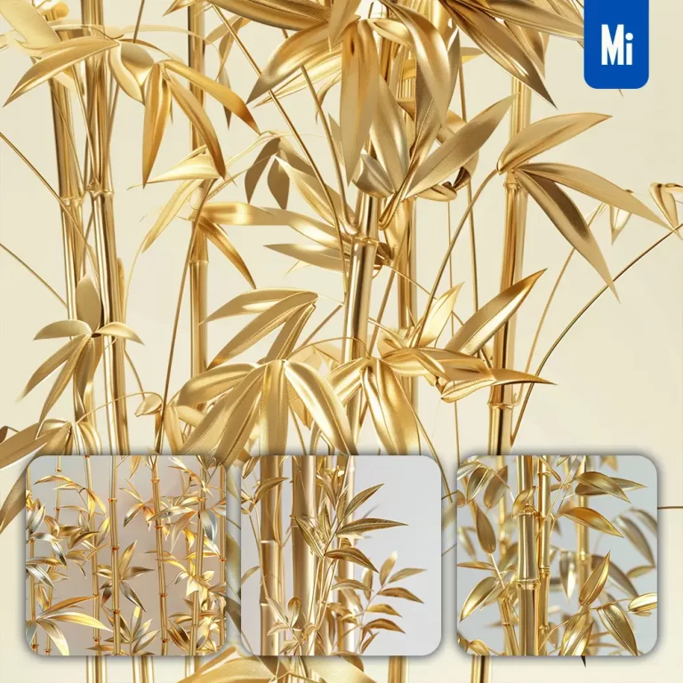 midjourney prompt bamboo gold golden metal plant leaves leaf 3D