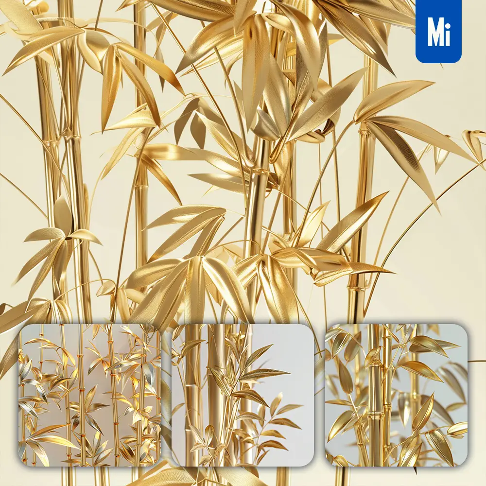 midjourney prompt bamboo gold golden metal plant leaves leaf 3D