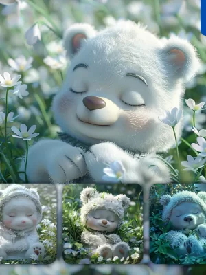 Midjourney Prompt Bear Baby Sleep Cute Cartoon Animation 3d