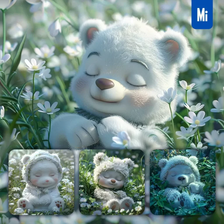 midjourney prompt bear baby sleep cute cartoon animation 3D