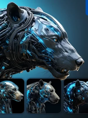 Midjourney Prompt Bear Head Robot Anatomy Technology Science Fiction 3d