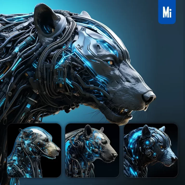 midjourney prompt bear head robot anatomy technology science fiction 3D