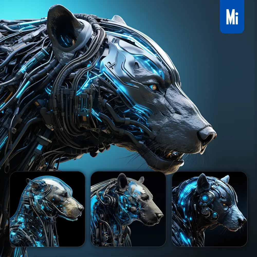 midjourney prompt bear head robot anatomy technology science fiction 3D
