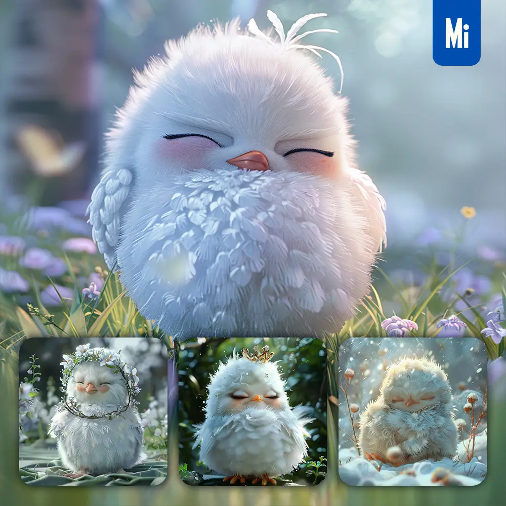 midjourney prompt bird chicken baby sleep cute cartoon animation 3D