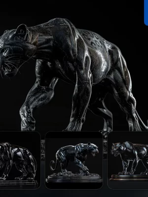 Midjourney Prompt Black Panther Statue 3d Art