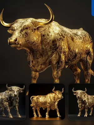 Midjourney Prompt Bull Gold Golden 3d Sculpture Pattern