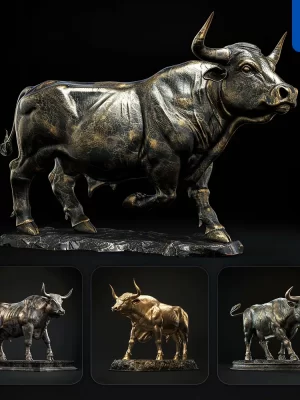 Midjourney Prompt Bull Statue Sculpture Stance 3d Art