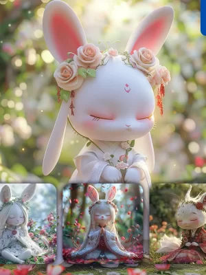 Midjourney Prompt Bunny Rabbit Doll Fairy Dress Tail Garden 3d