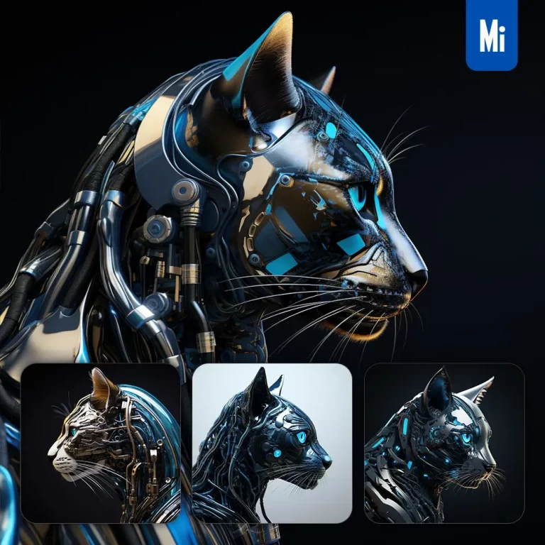midjourney prompt cat head robot anatomy technology science fiction 3D