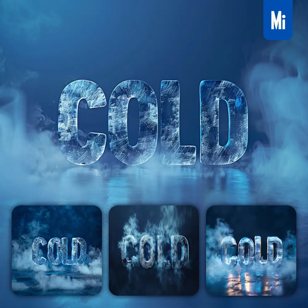 Midjourney Prompt Cold Ice Block Text Word Freeze 3d