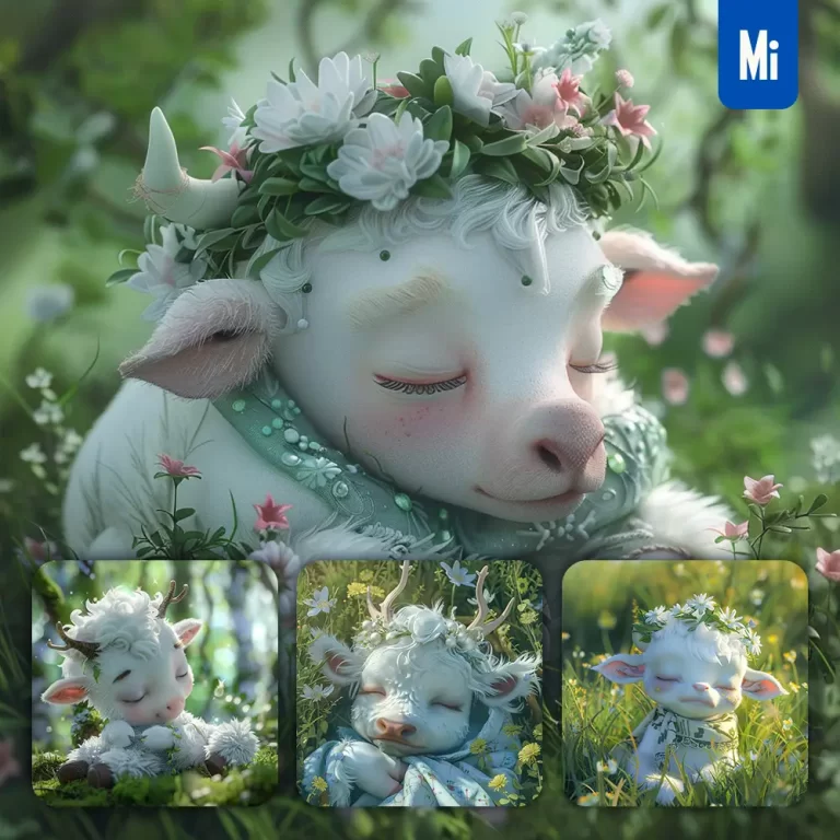 midjourney prompt cow baby sleep cute cartoon animation 3D