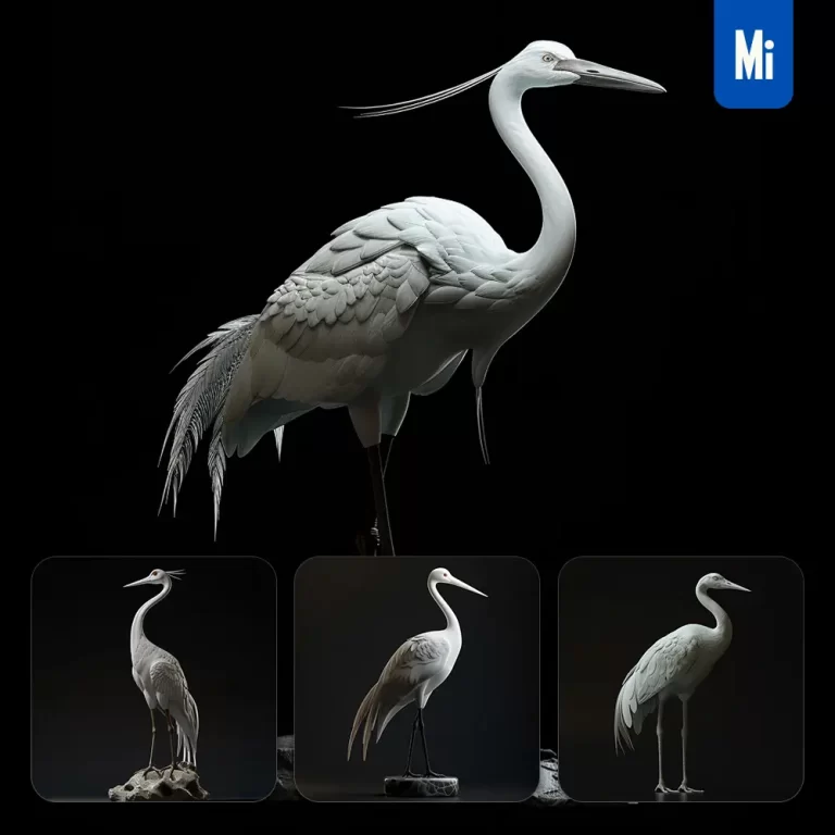 midjourney prompt crane statue 3D art