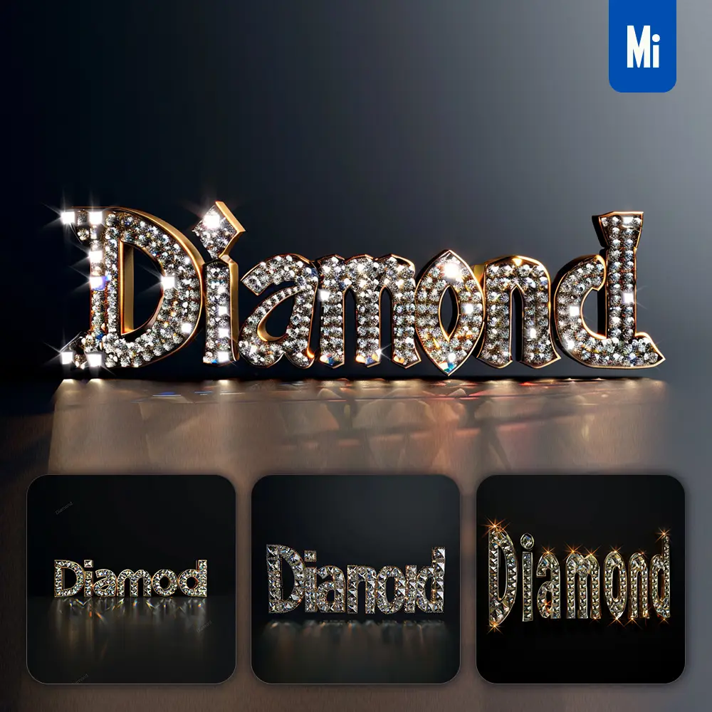 midjourney prompt diamond word text type gold 3D