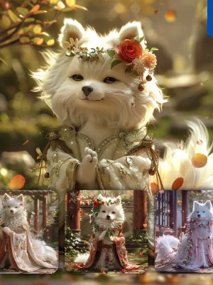 Midjourney Prompt Dog Puppy Doll Fairy Dress Tail Garden 3d