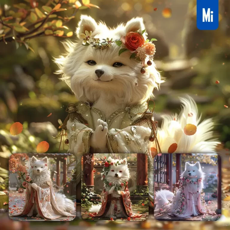 midjourney prompt dog puppy doll fairy dress tail garden 3D