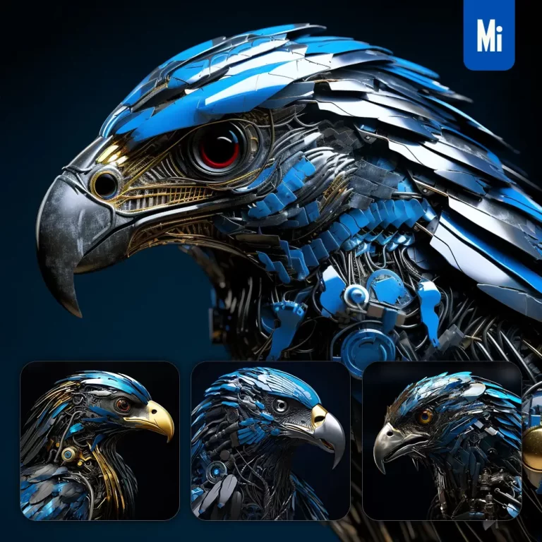 midjourney prompt eagle head robot anatomy technology science fiction 3D