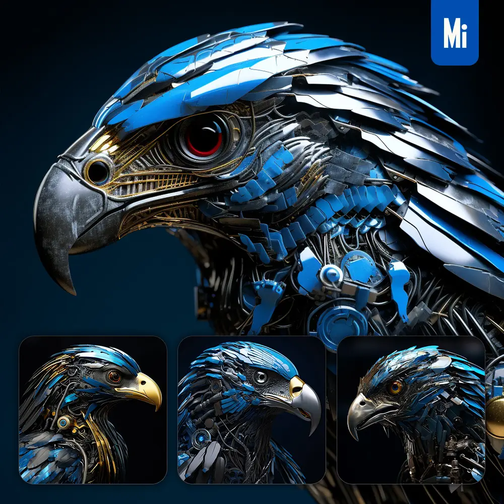 midjourney prompt eagle head robot anatomy technology science fiction 3D