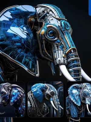 Midjourney Prompt Elephant Head Robot Anatomy Technology Science Fiction 3d