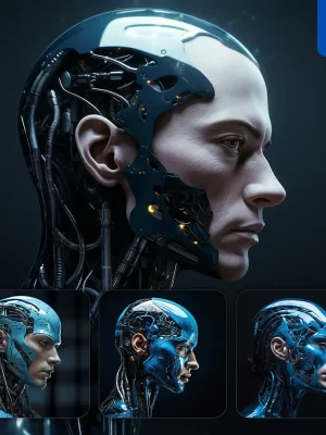 Midjourney Prompt Face Man Head Robot Anatomy Technology Science Fiction 3d