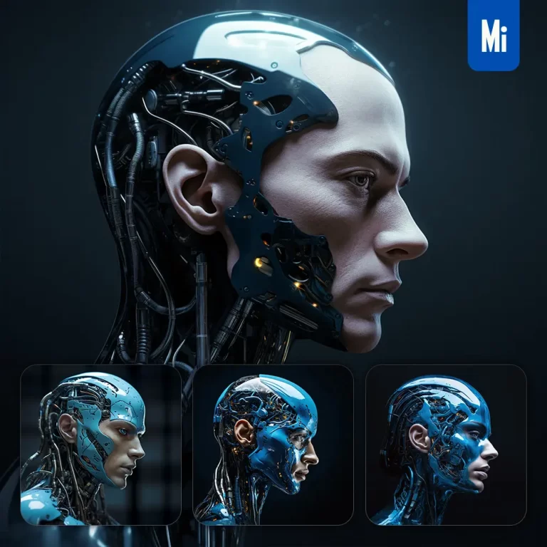 midjourney prompt face man head robot anatomy technology science fiction 3D