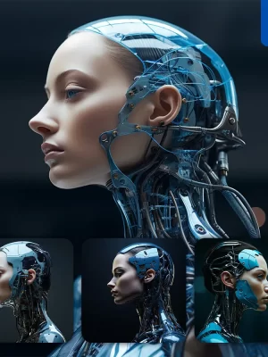 Midjourney Prompt Face Woman Head Robot Anatomy Technology Science Fiction 3d
