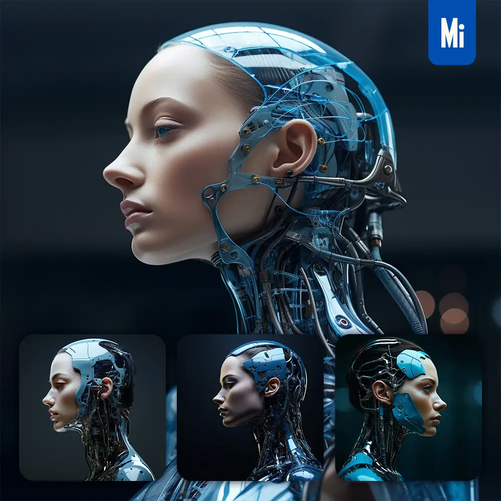 Midjourney Prompt Face Woman Head Robot Anatomy Technology Science Fiction 3d