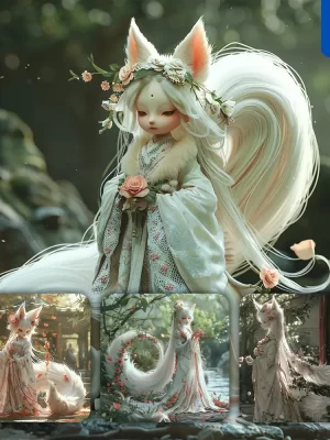 Midjourney Prompt Fox Doll Fairy Dress Tail Garden 3d