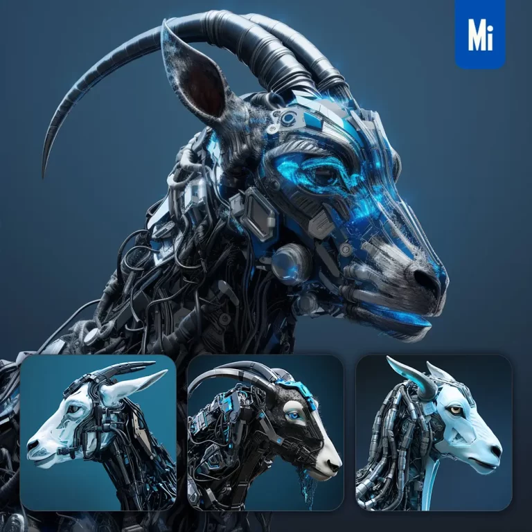 midjourney prompt goat head robot anatomy technology science fiction 3D