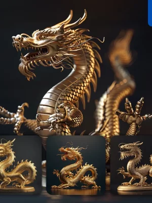 Midjourney Prompt Gold Chinese Dragon Statue 3d Art