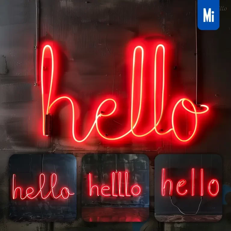 midjourney prompt hello red LED neon light word text letter