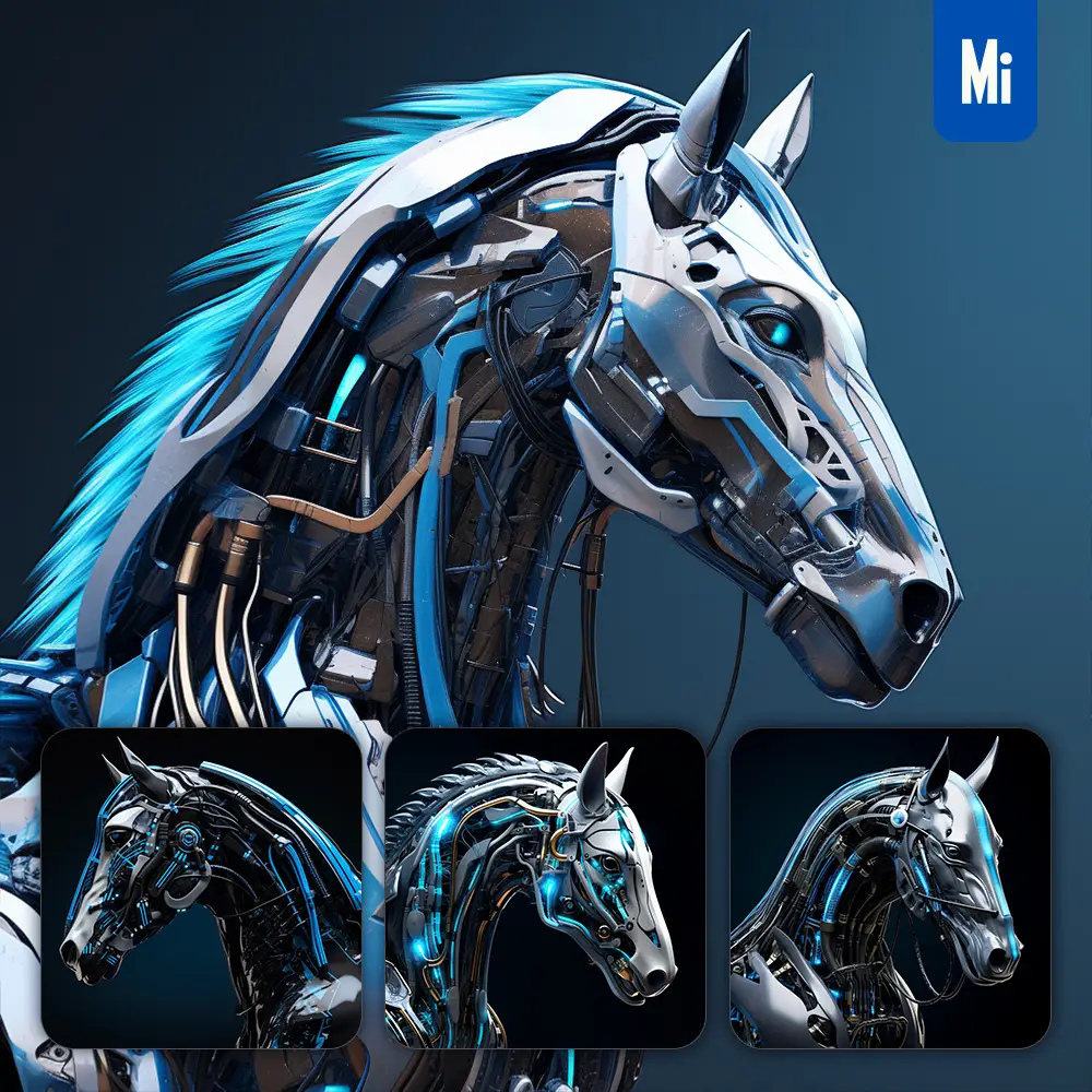 Midjourney Prompt Horse Head Robot Anatomy Technology Science Fiction 3d