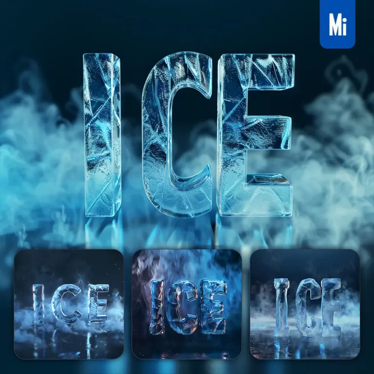 midjourney prompt ice block text word freeze 3D cold