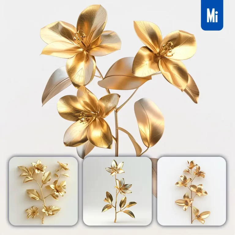 midjourney prompt jasmine gold golden metal flower leaves leaf 3D