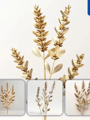 Midjourney Prompt Lavender Gold Golden Metal Flower Leaves Leaf 3d