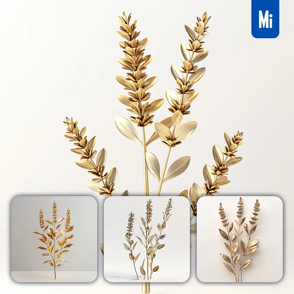 Midjourney Prompt Lavender Gold Golden Metal Flower Leaves Leaf 3d