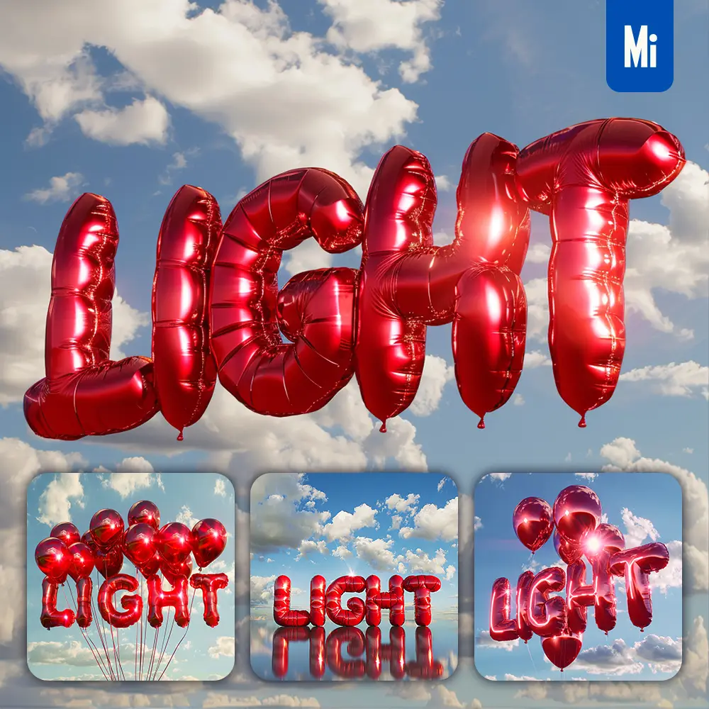 Midjourney Prompt Light Air Text Word Red Balloon Sky Cloud 3d