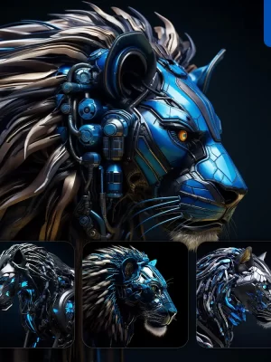 Midjourney Prompt Lion Head Robot Anatomy Technology Science Fiction 3d