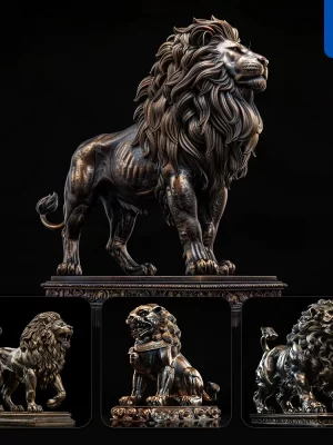 Midjourney Prompt Lion Statue Sculpture Stance 3d Art